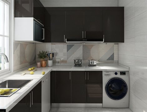 Gabinetes de cocina en forma de L, modernos, estilo australiano, con acabado brillante, diseño personalizado